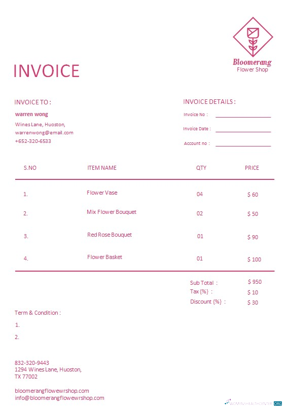 Download Free Florist Invoice Template Photoshop template